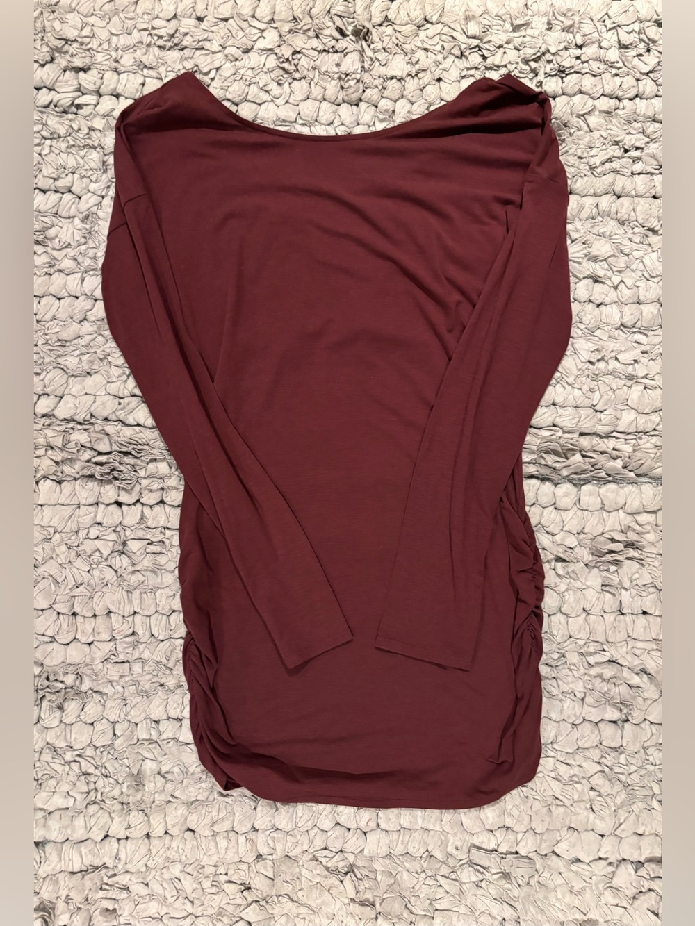 Lucy Long Sleeve Boatneck Women’s Top in Deep Burgundy ruched sides